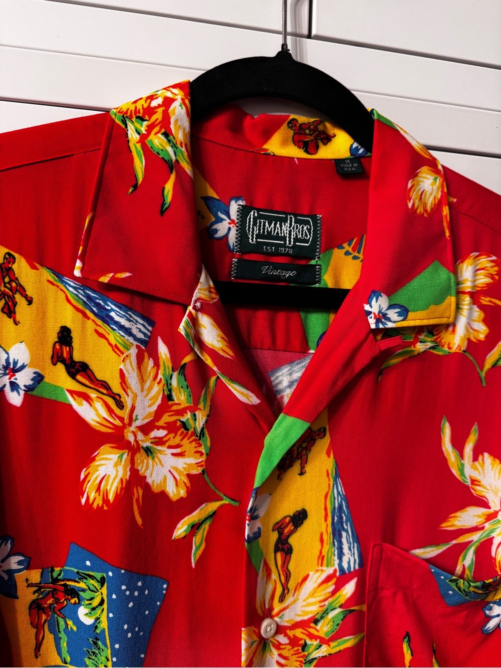 Gitman Vintage 100% Viscose Camp Red Floral Hawaiian Button-Down Shirt